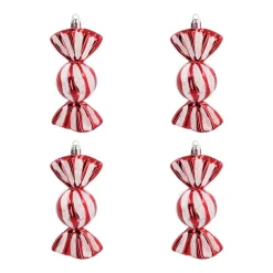4 Bonbon-Anhänger, Rot-weiß, Kunststoff, 11 Cm