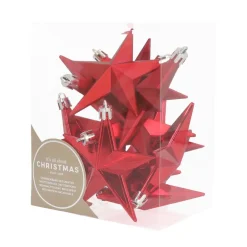 12 Christbaumschmuck Sterne Rot, Kunststoff, 10 Cm