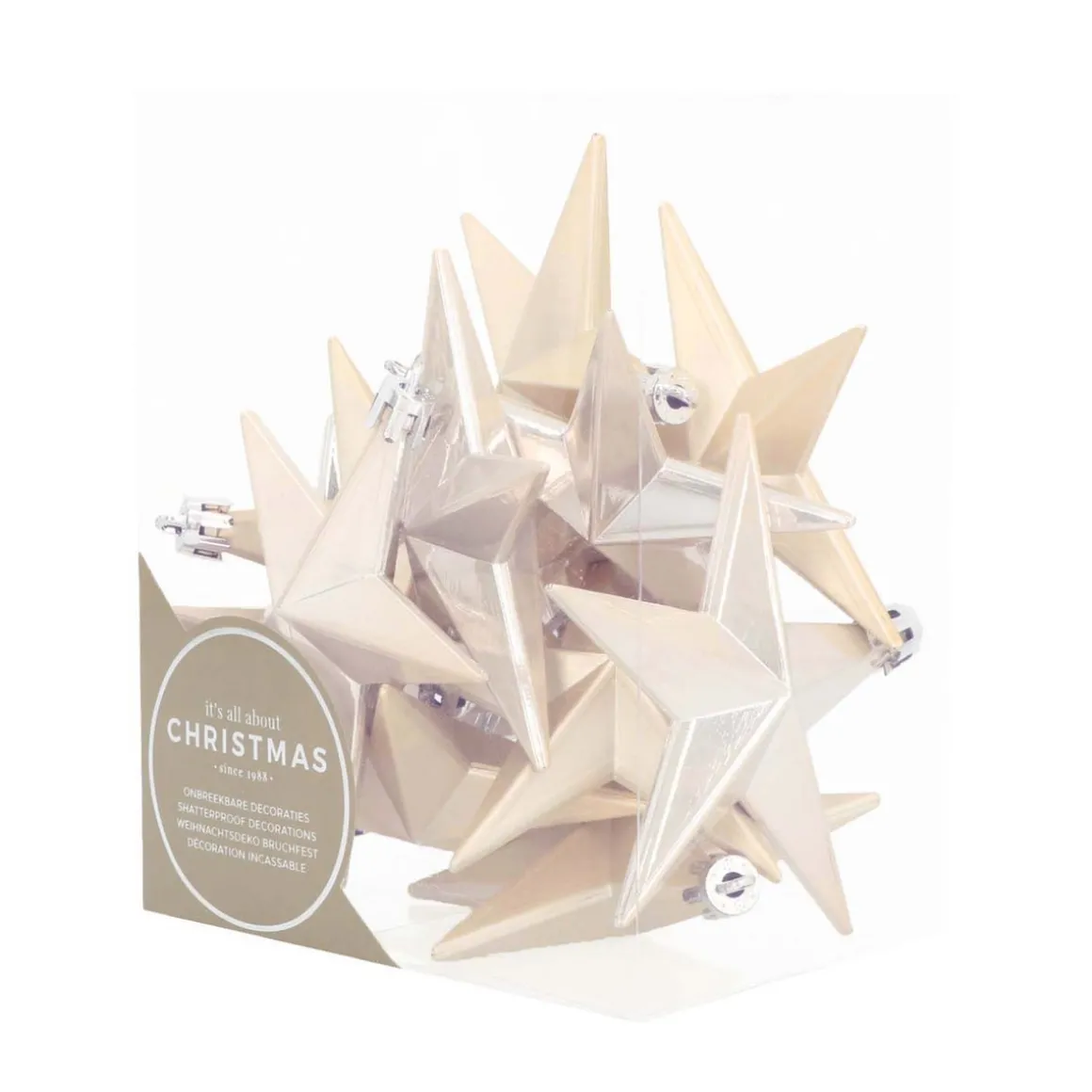 12 Christbaumschmuck Sterne Champagner, Kunststoff, 10 Cm