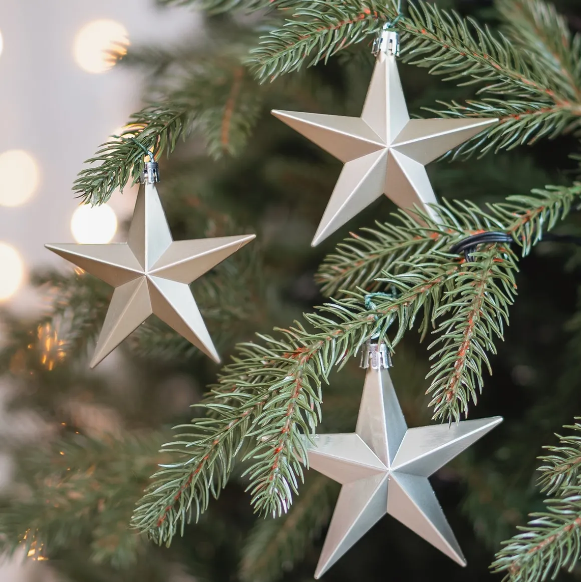 12 Christbaumschmuck Sterne Champagner, Kunststoff, 10 Cm