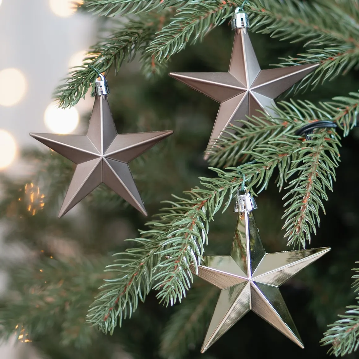 12 Christbaumschmuck Sterne Taupe, Kunststoff, 10 Cm