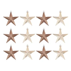 12 Christbaumschmuck Sterne Taupe, Kunststoff, 10 Cm