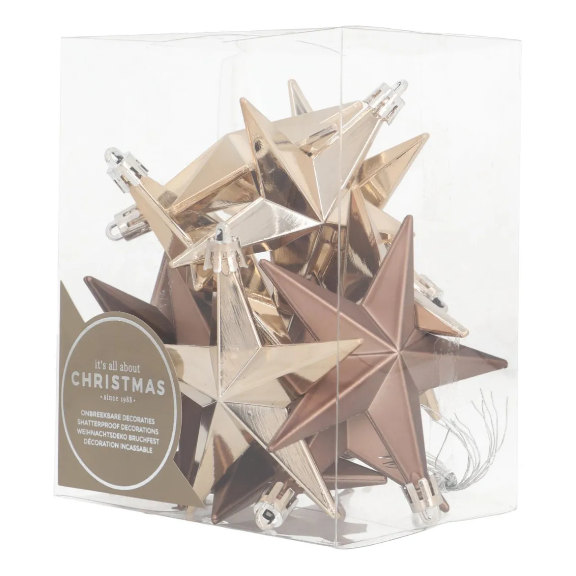 12 Christbaumschmuck Sterne Taupe, Kunststoff, 10 Cm