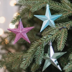 12 Christbaumschmuck Sterne Pastell Mix, Kunststoff, 10 Cm