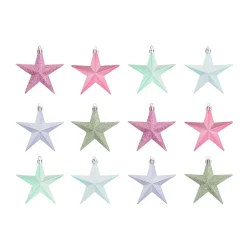 12 Christbaumschmuck Sterne Pastell Mix, Kunststoff, 10 Cm