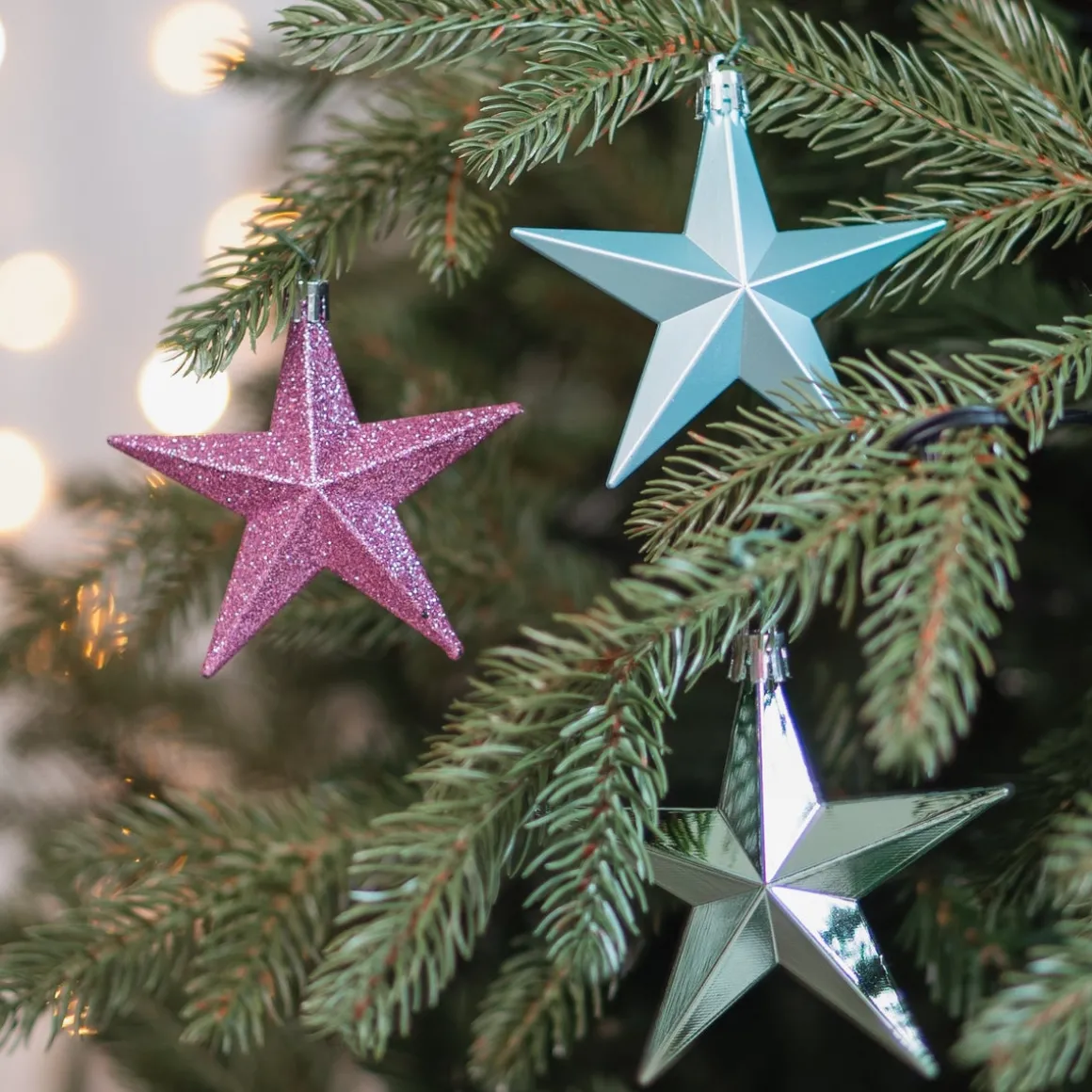 12 Christbaumschmuck Sterne Pastell Mix, Kunststoff, 10 Cm