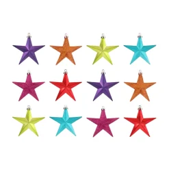 12 Christbaumschmuck Sterne Bunt, Kunststoff, 10 Cm