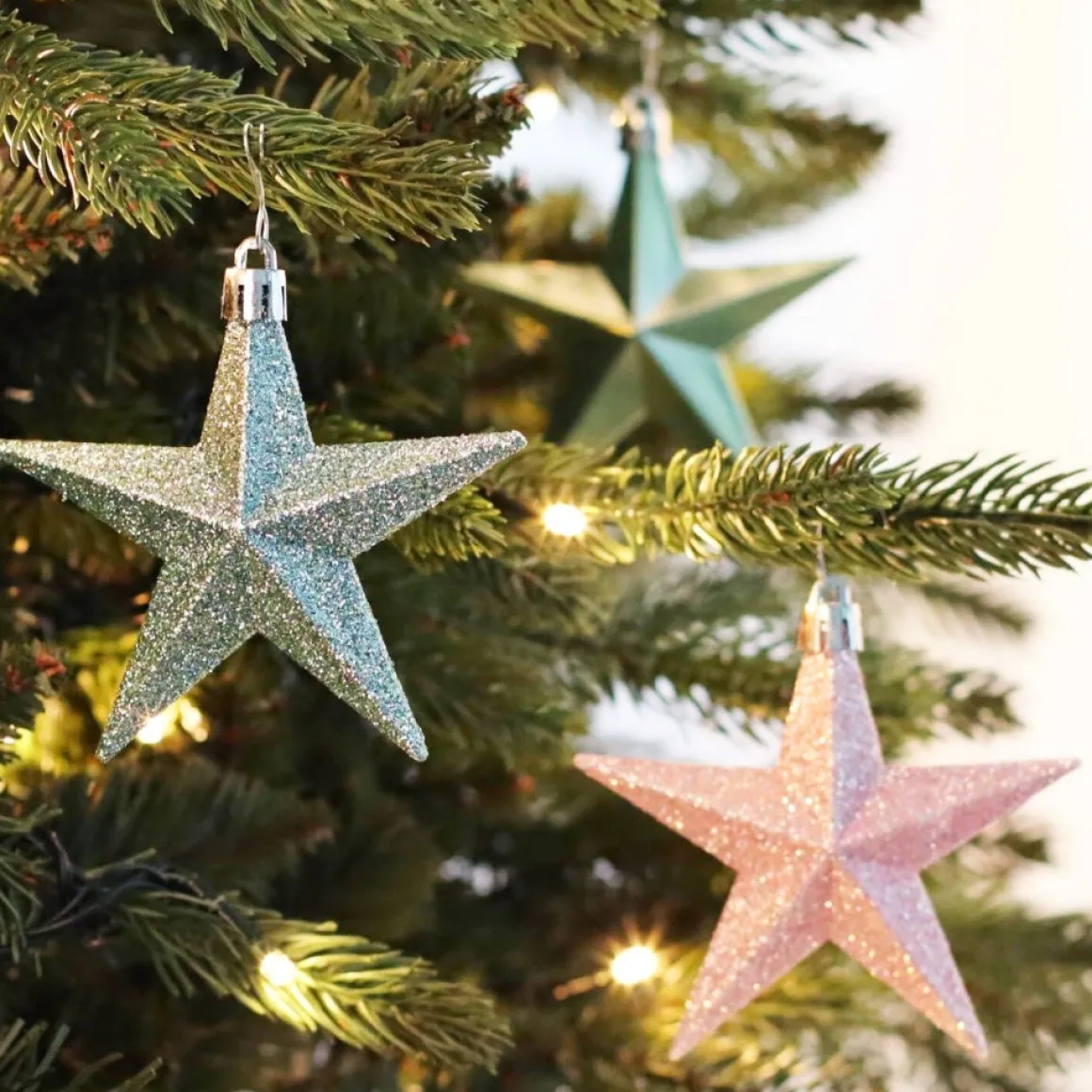 12 Christbaumschmuck Sterne Romantic Mix, Kunststoff, 10 Cm