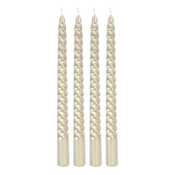 4 Gedrehte Kerzen, Champagner Metallic, Paraffin, 25 Cm