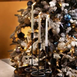 4 Gedrehte Kerzen, Champagner Metallic, Paraffin, 25 Cm