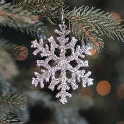 6 Glitzer Schneeflocken Champagner, Aus Kunststoff, 10 Cm