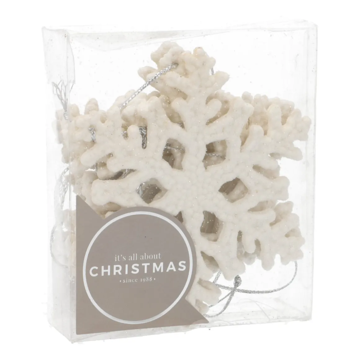 6 Glitzer Schneeflocken Créme-weiß, Kunststoff, 10 Cm