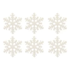 6 Glitzer Schneeflocken Créme-weiß, Kunststoff, 10 Cm