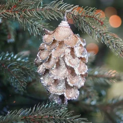 2 Glitzer Tannenzapfen Champagner, 12 Cm