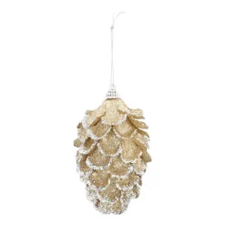 2 Glitzer Tannenzapfen Champagner, 12 Cm