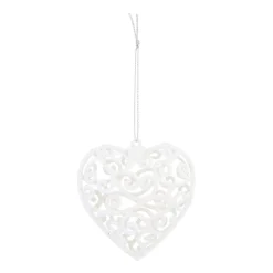 4 Glitzer Weihnachtsherzen Créme, 7,5 Cm