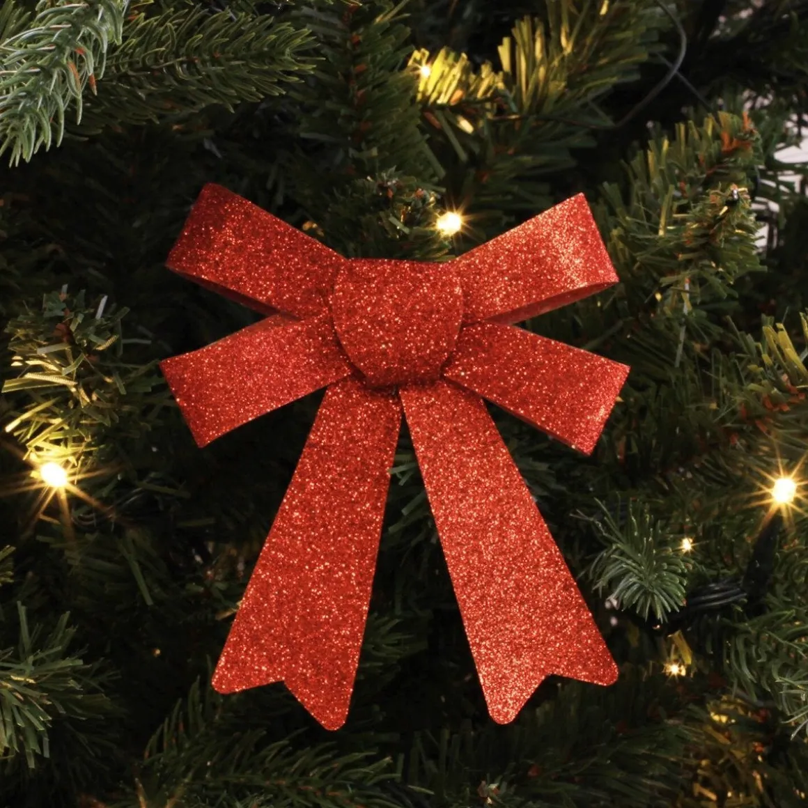 3 Glitzer Weihnachtsschleifen Rot, 10 Cm