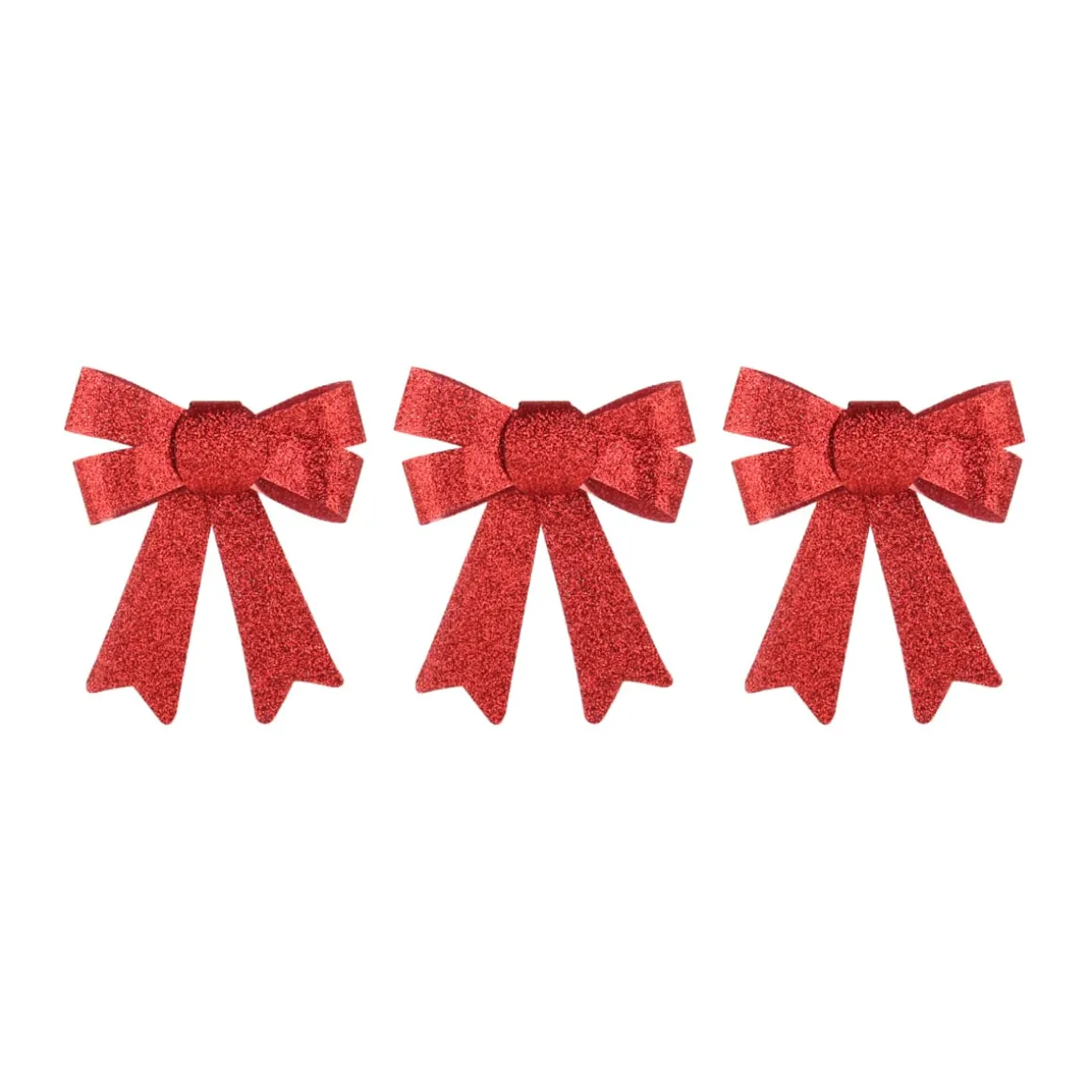 3 Glitzer Weihnachtsschleifen Rot, 10 Cm