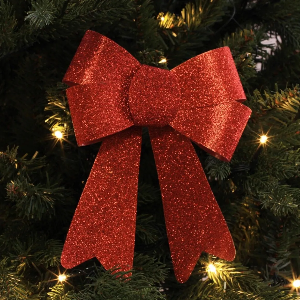 2 Glitzer Weihnachtsschleifen Rot, 15 Cm