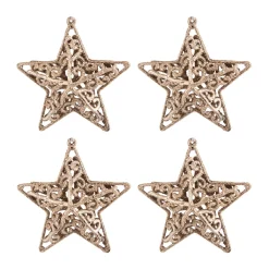 4 Glitzer-Sterne Champagner, Kunststoff, 8 Cm