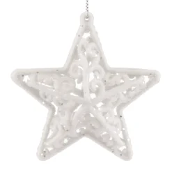 4 Glitzer-Sterne Créme-weiß, Kunststoff, 8 Cm