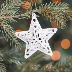 4 Glitzer-Sterne Créme-weiß, Kunststoff, 8 Cm