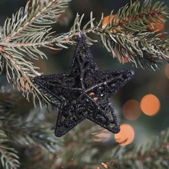 4 Glitzer-Sterne Schwarz, Kunststoff, 8 Cm