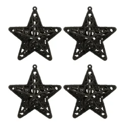 4 Glitzer-Sterne Schwarz, Kunststoff, 8 Cm
