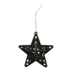 4 Glitzer-Sterne Schwarz, Kunststoff, 8 Cm