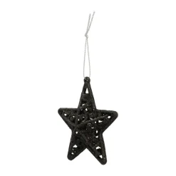 4 Glitzer-Sterne Schwarz, Kunststoff, 8 Cm