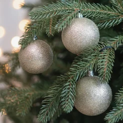 12 Hellgoldene Glitter-Weihnachtskugeln In Praktischer Box