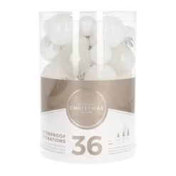 36 Kleine Weihnachtskugeln Weiß, Aus Kunststoff