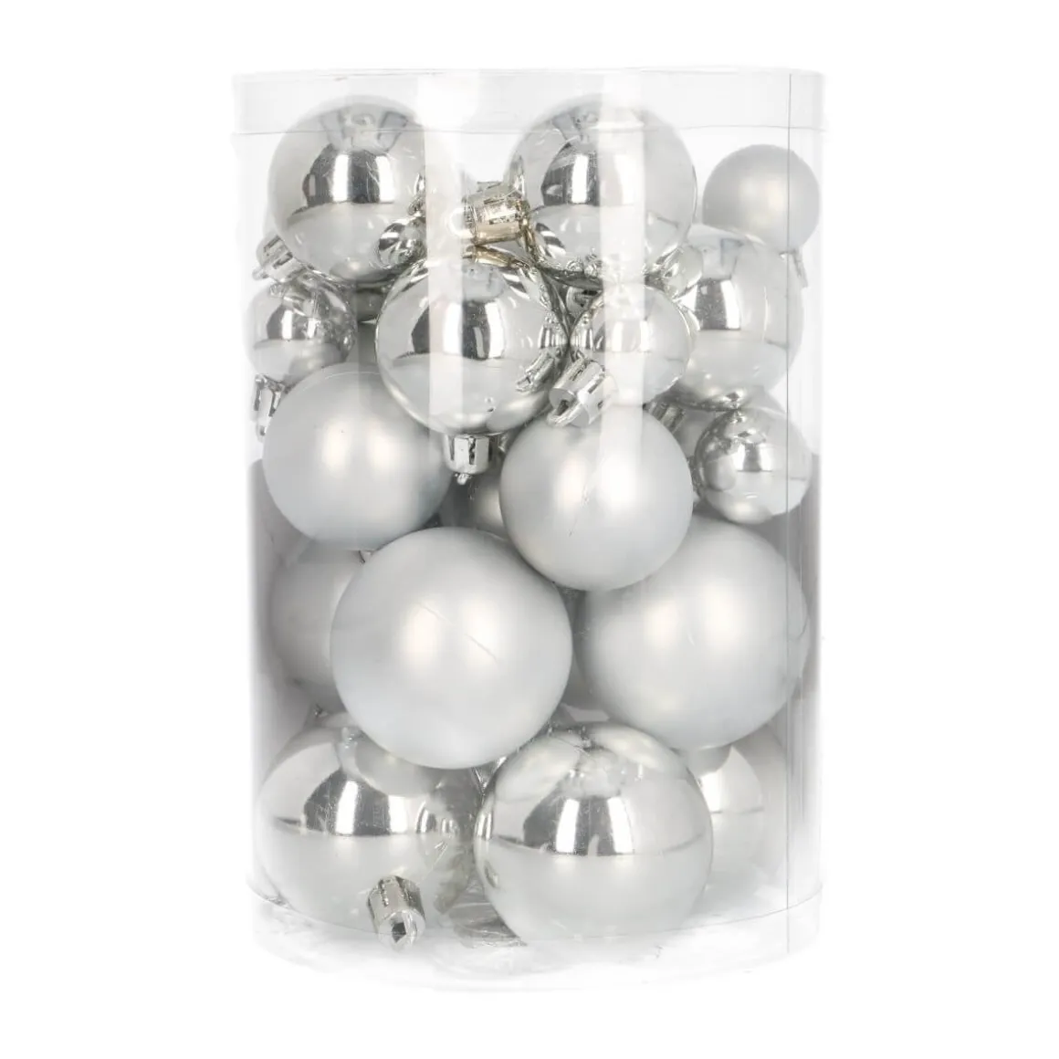 36 Kleine Weihnachtskugeln Silber, Kunststoff, 2,5-5 Cm