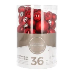 36 Kleine Weihnachtskugeln Rot, Kunststoff, 2,5-5 Cm