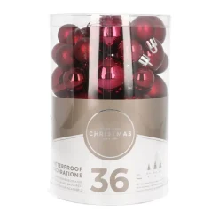 36 Kleine Weihnachtskugeln Bordeaux, Kunststoff, 2,5-5 Cm