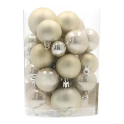 36 Kleine Weihnachtskugeln Champagner, Kunststoff, 2,5-5 Cm