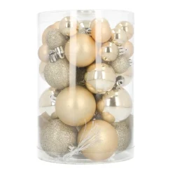 36 Kleine Weihnachtskugeln Hellgold, Aus Kunststoff