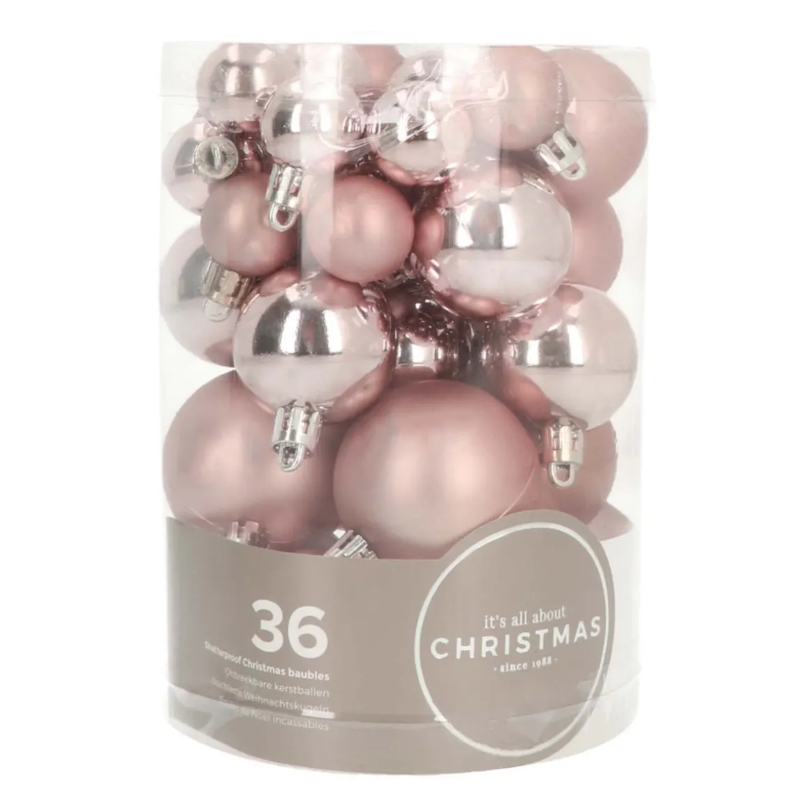 36 Kleine Weihnachtskugeln, Altrosa, Kunststoff, 2,5-5 Cm