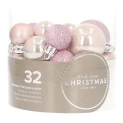 32 Mini Weihnachtskugeln Rosa, Kunststoff, 2,5-4 Cm