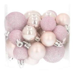 32 Mini Weihnachtskugeln Rosa, Kunststoff, 2,5-4 Cm
