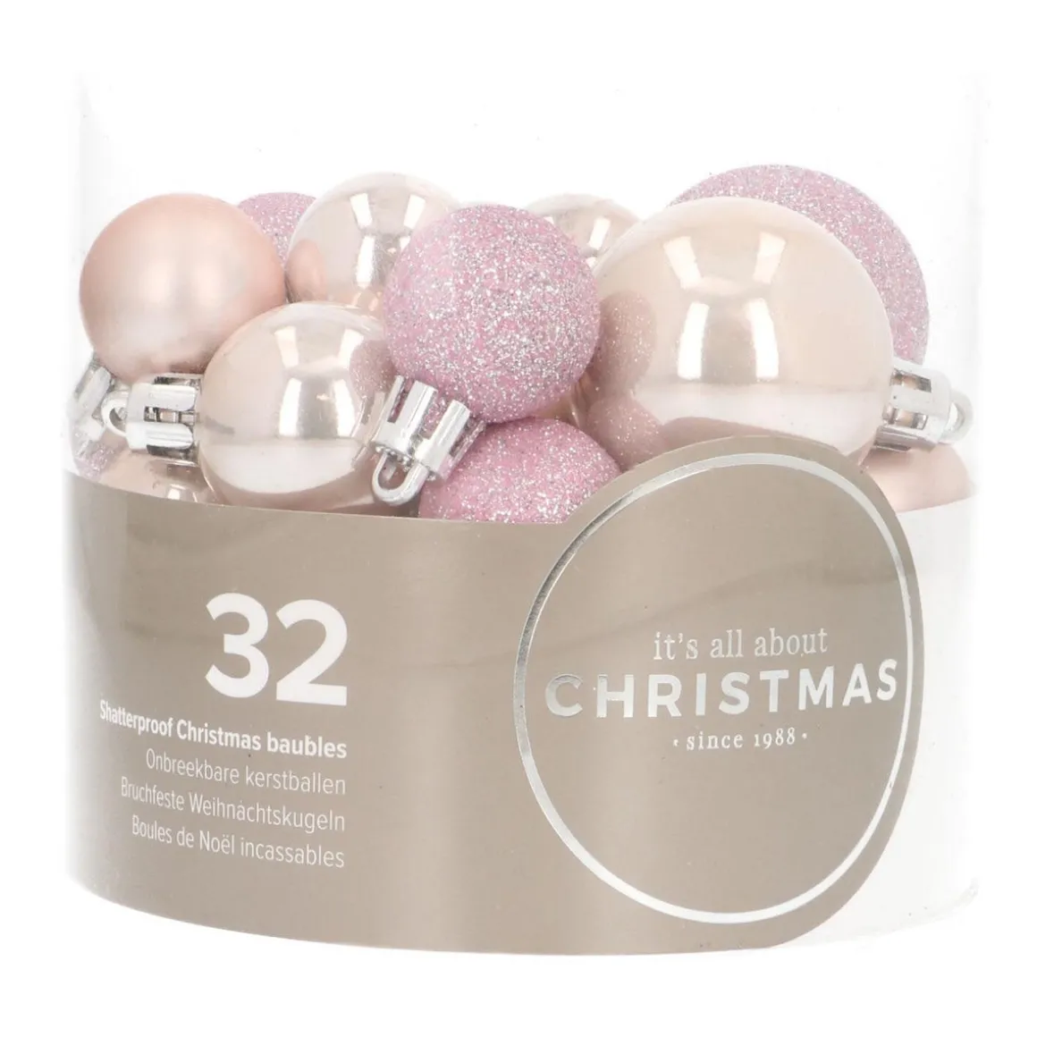 32 Mini Weihnachtskugeln Rosa, Kunststoff, 2,5-4 Cm