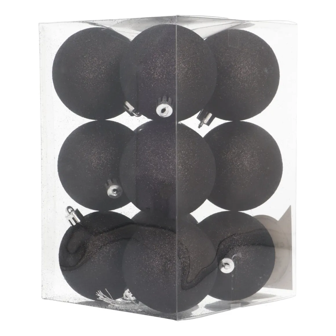 12 Schwarze Glitter-Weihnachtskugeln In Praktischer Box