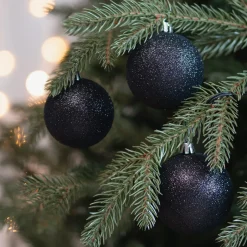 12 Schwarze Glitter-Weihnachtskugeln In Praktischer Box