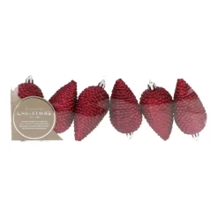 6 Tannenzapfen Bordeaux, Kunststoff, 9 Cm