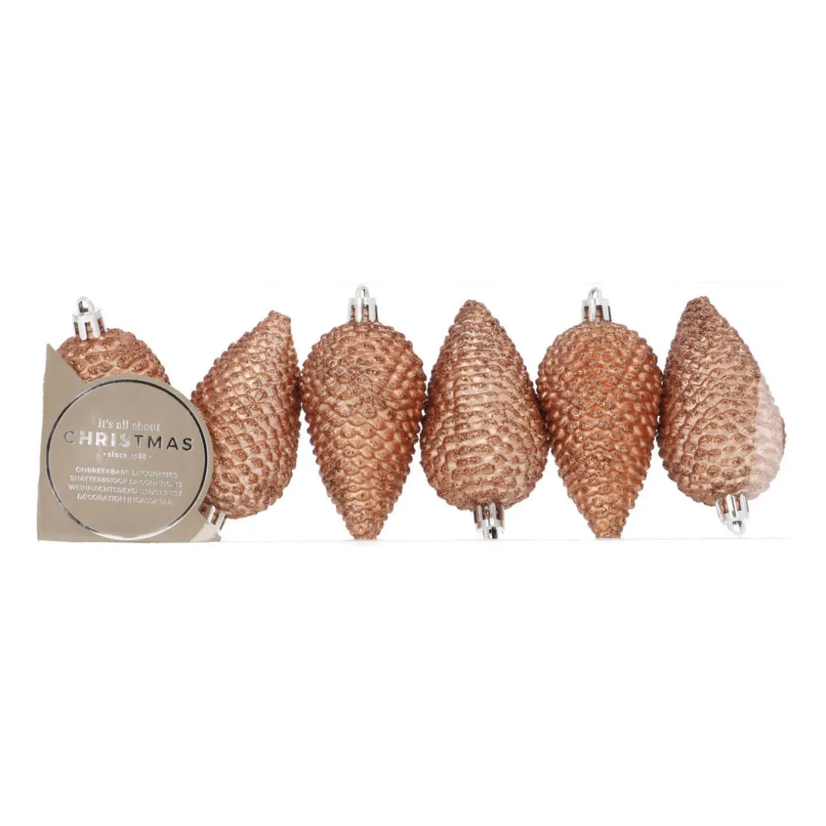 6 Tannenzapfen Kupfer, Kunststoff, 9 Cm