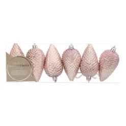6 Tannenzapfen Rosa, Kunststoff, 9 Cm
