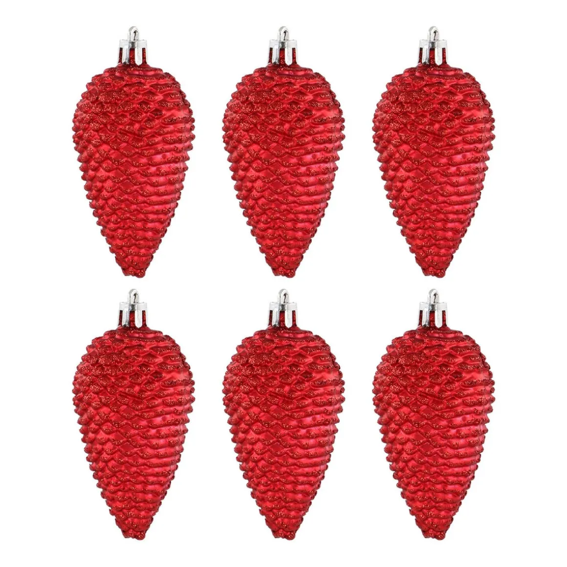 6 Tannenzapfen Rot, Kunststoff, 9 Cm
