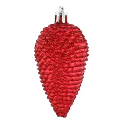 6 Tannenzapfen Rot, Kunststoff, 9 Cm