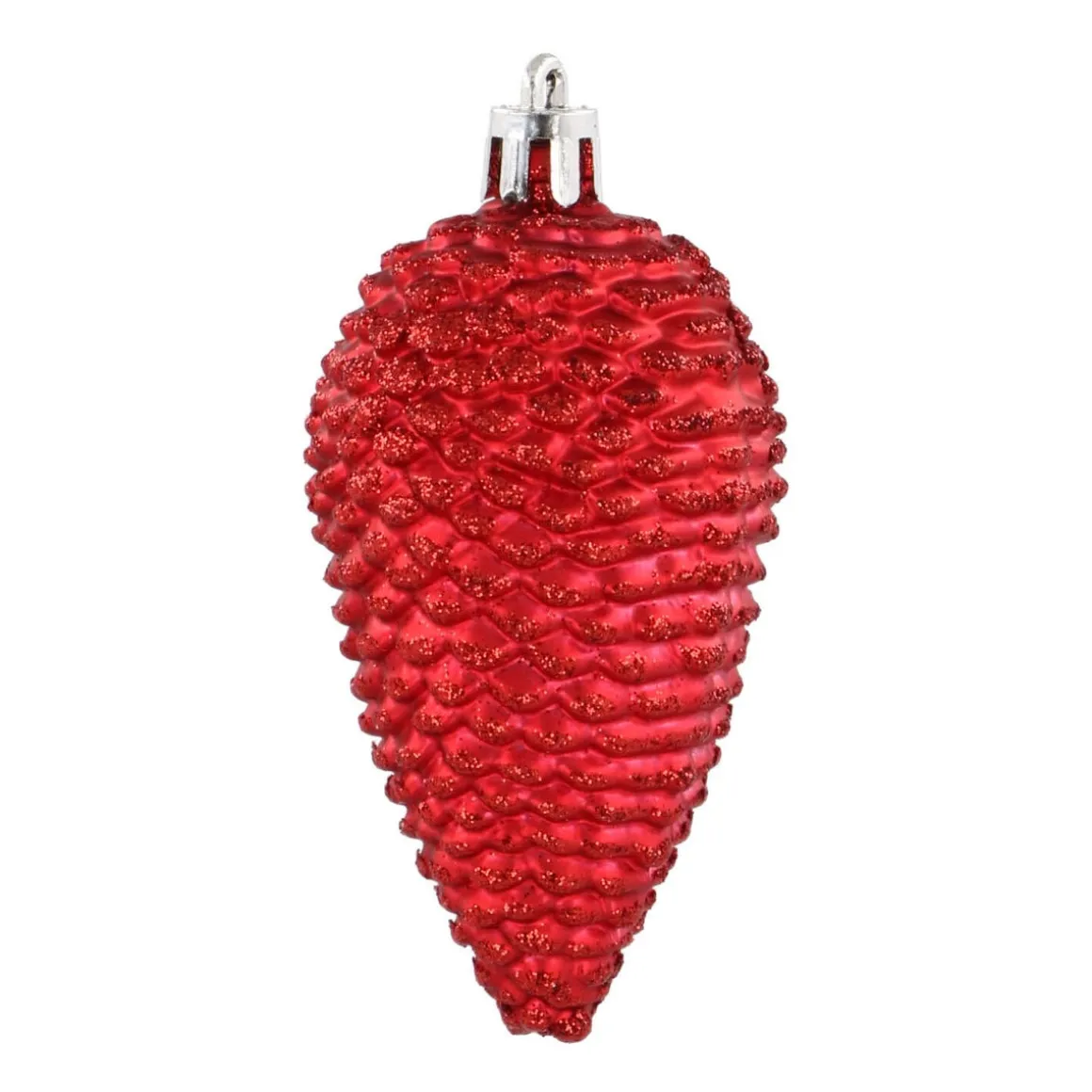 6 Tannenzapfen Rot, Kunststoff, 9 Cm