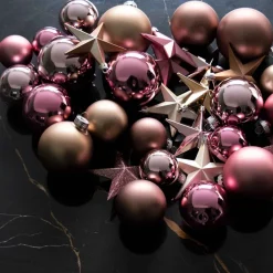 44 Weihnachtskugeln, Altrosa Mix, Glas, 5-8 Cm